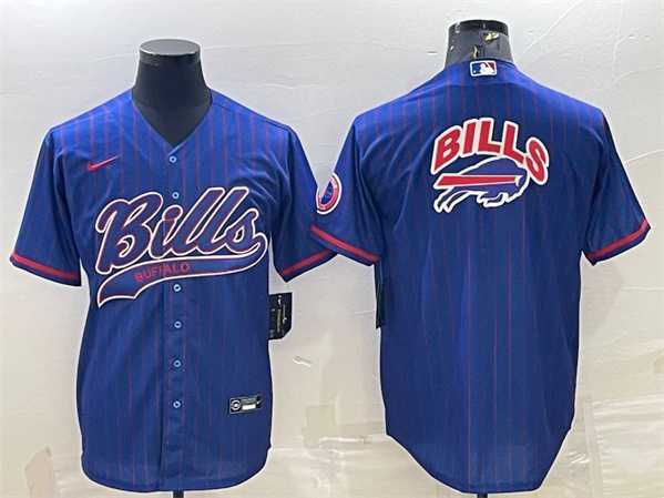 Mens Buffalo Bills Team Big Logo With Patch Cool Base Stitched Baseball Jersey